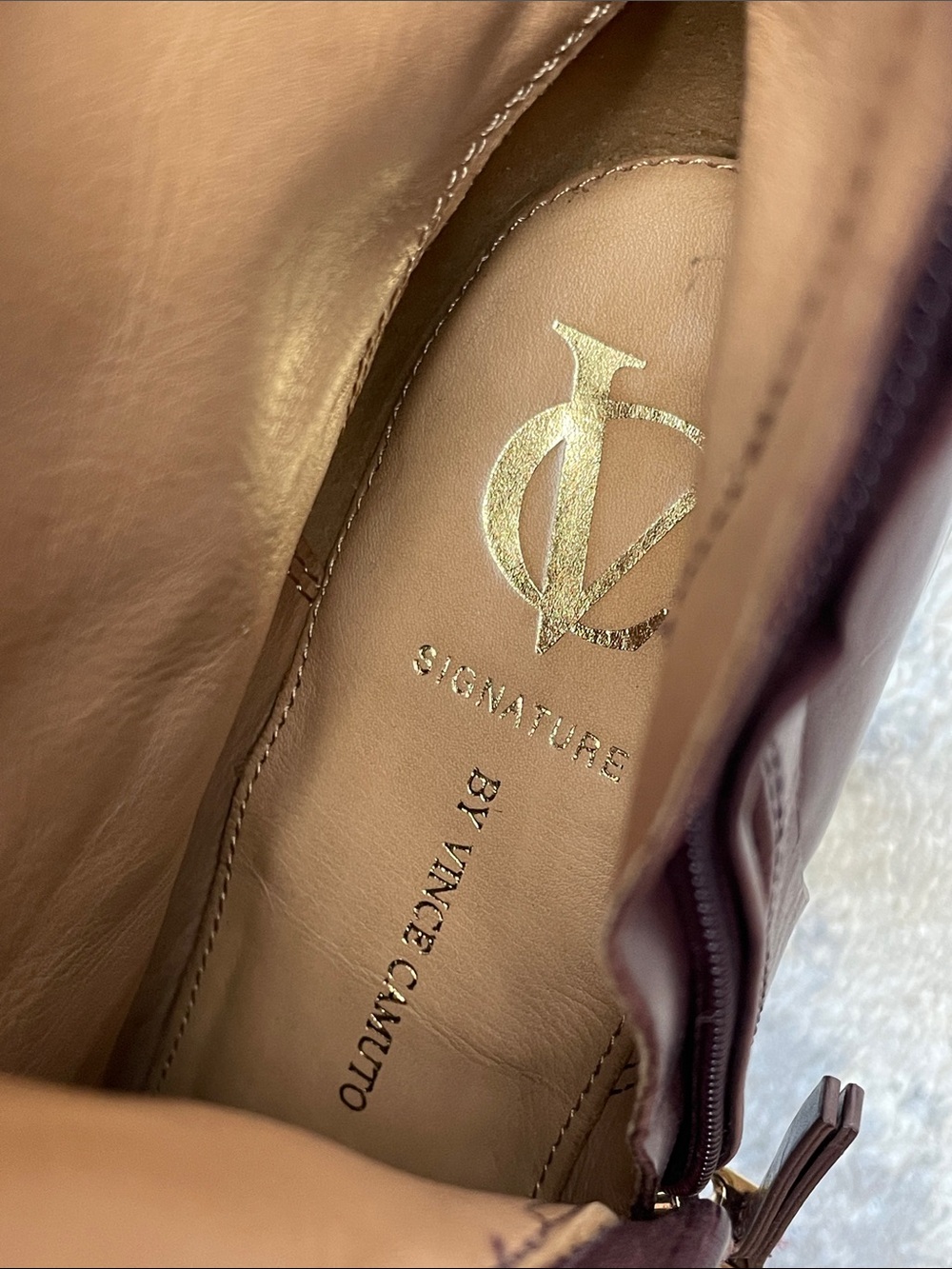 Vince Camuto Signature Fabina Dark Burgundy Purple Leather Heeled Boots 9.5 - Picture 15 of 16